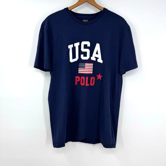 Polo Ralph Lauren USA T Shirt Mens S Blue Red White Flag 4th July Patriotic - Picture 1 of 6